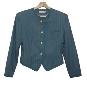 Justine | Vintage Wool Checkered Plaid Ornate Button Front Blazer Old Money